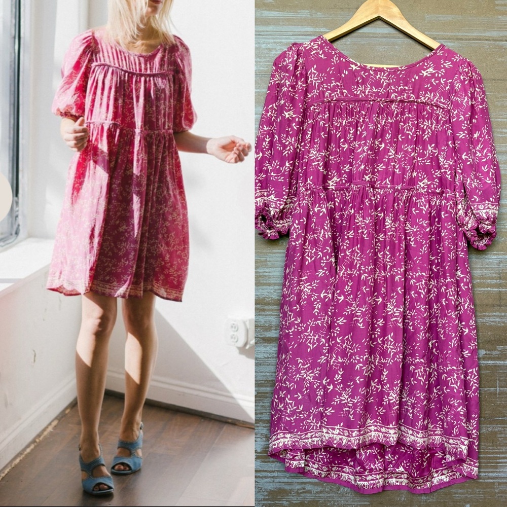 Natalie Martin Haley Dress 100% Silk Pink Floral Tassel Boho Preppy Womens Xs